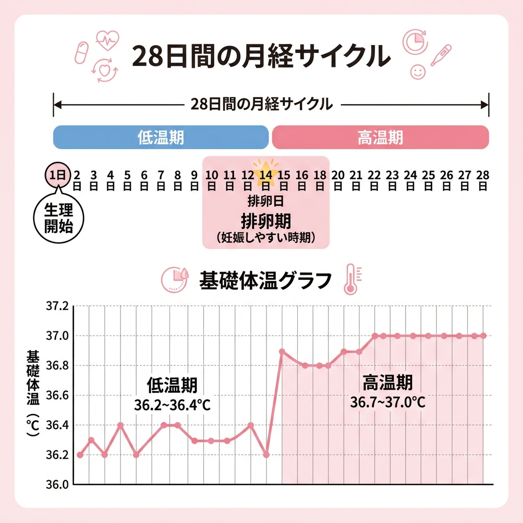 タイミング法 排卵日の計算方法 月経周期と基礎体温グラフ